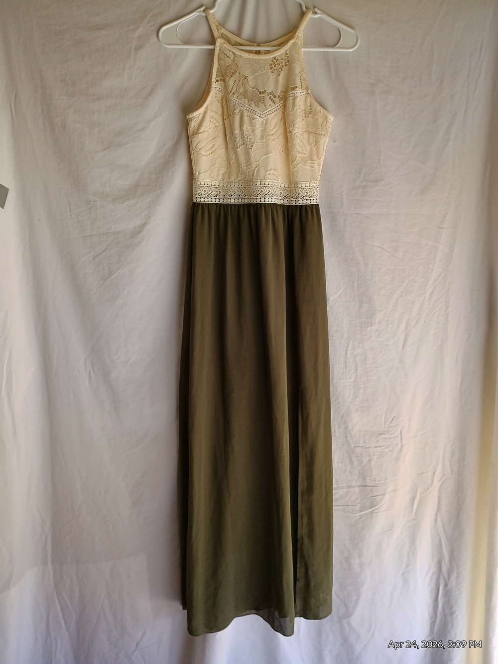 Tommy Hilfiger Cream Lace & Olive Maxi Dress